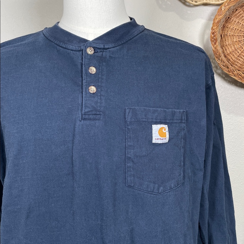 Men’s Vintage ‘02 Carhartt K128 NVY Work Shirt Henley Blue Size Large Regular